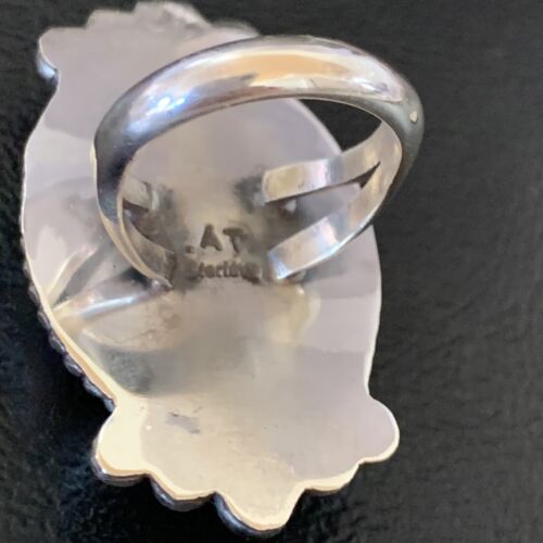 Navajo White Buffalo Turquoise Ring | Sterling Silver | Sz 7.5 | Authentic Native American Handmade | 13352