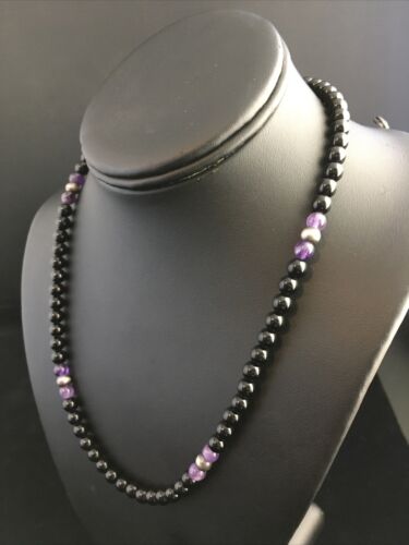 Navajo Black Onyx Necklace for Men | Sterling Silver | 18" | Authentic Native American Handmade | 10028 - Masha USA