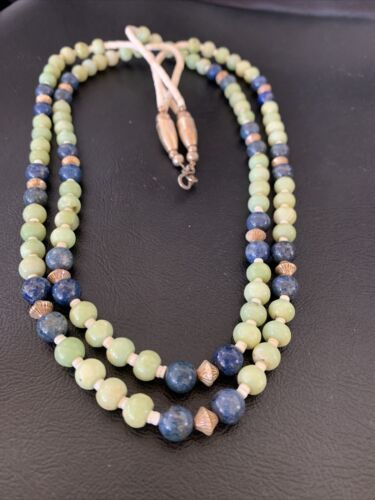 Southwestern Santo Domingo Necklace | 2 Strand Shell Serpentine Denim Lapis | 11997