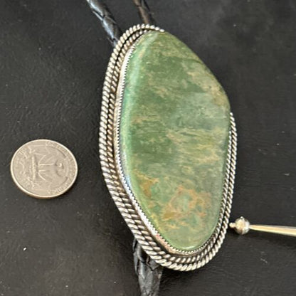 Men's Green Royston Turquoise Bolo Tie | 4" | Sterling Silver | Navajo | Authentic Native American Handmade | 14521
