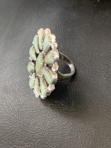 Navajo Green Turquoise Cluster Ring | Authentic Native American Sterling Silver | Multi-Stone | Sz 7.5 | 12190