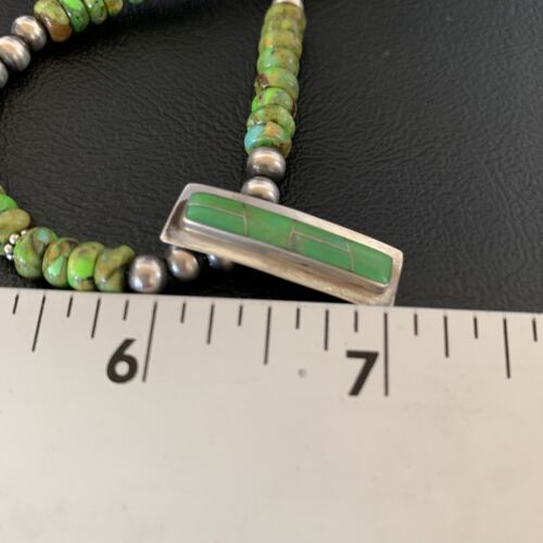 Navajo Green Gaspeite Turquoise Inlay Pendant | Sterling Silver | Authentic Native American Handmade | 13265
