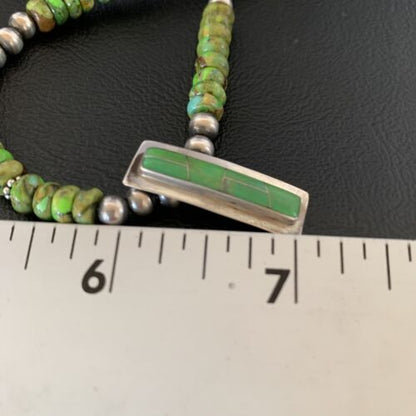 Navajo Green Gaspeite Turquoise Inlay Pendant | Sterling Silver | Authentic Native American Handmade | 13265