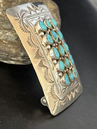 Navajo Blue Kingman Turquoise Concho Belt Buckle | Sterling Silver | Authentic Native American Handmade | 14795