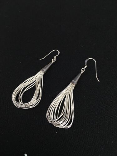 Native American Authentic Sterling Silver Liquid Heishi Dangle Earrings | 2" | 1141