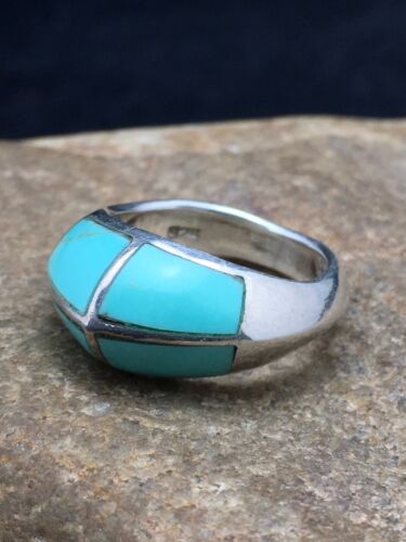 Navajo Turquoise Inlay Ring | Sterling Silver | Sz 5.5 | Authentic Native American Handmade | 4034