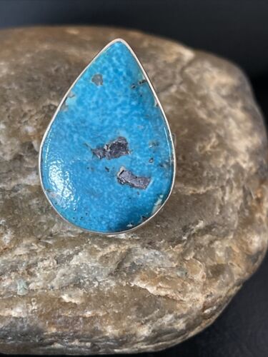 Navajo Blue Kingman Turquoise Ring | Sterling Silver | Sz 10 | Teardrop | Authentic Native American Handmade | 10508