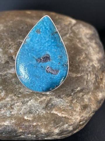 Women's Navajo Blue Kingman Turquoise Ring Sterling Silver Size 10 Teardrop 10508