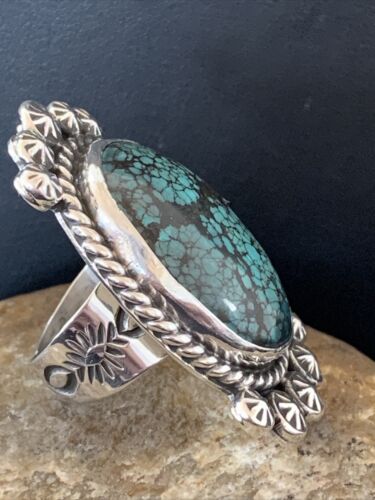 Navajo Blue Spiderweb Turquoise Ring | Sterling Silver | Sz 7 | Authentic Native American Handmade | 01642