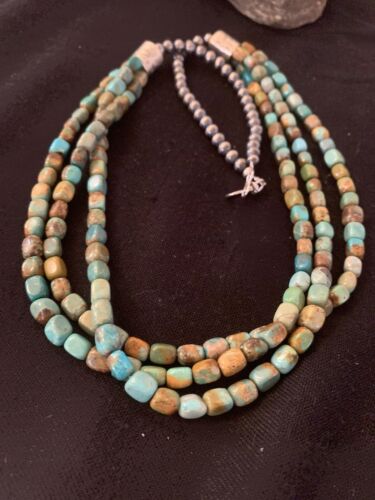 Native American Green Turquoise Necklace | Navajo Sterling Silver | Authentic Handmade | 611