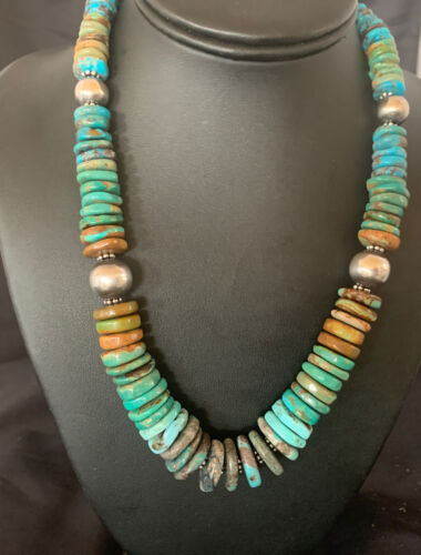 Navajo Blue Green Turquoise Necklace | Sterling Silver | Authentic Native American | 20" | 11928
