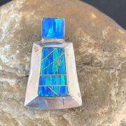 Authentic Native American Navajo Sterling Silver Blue Opal Inlay Pendant | Handmade Jewelry | 13339