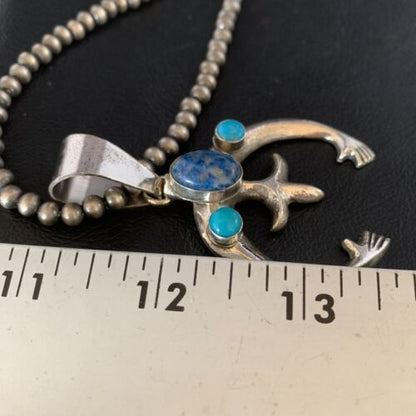 Navajo Sterling Silver Pendant Necklace | Denim Lapis & Turquoise | Authentic Native American Handmade | 13633