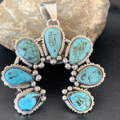 Navajo Spiderweb Turquoise Pendant | Authentic Native American Sterling Silver | Naja | 02224