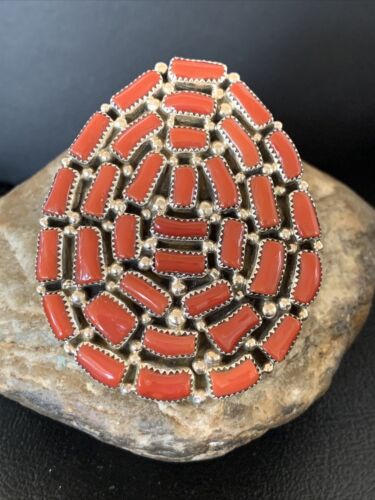 Navajo Red Coral Cluster Ring | Authentic Native American Sterling Silver | Multi-Stone | Sz 7 | 12231