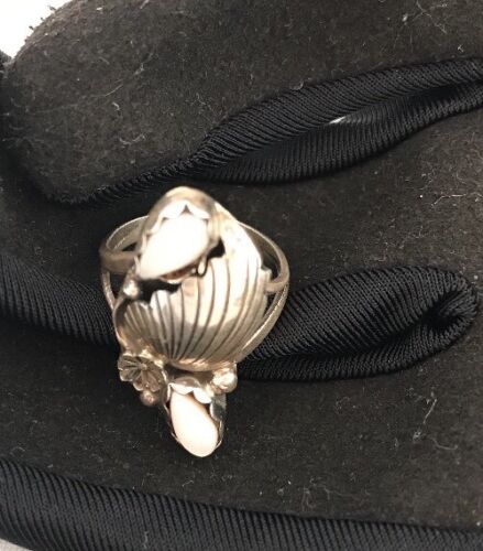 Navajo Pink Feather Mother of Pearl Multi-Stone Ring | Authentic Native American Sterling Silver | Multi-Stone | Sz 5 | 3845