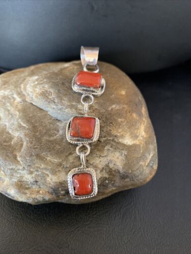 Navajo Red Coral Multi-Stone Pendant Necklace | Authentic Native American Sterling Silver | Multi-Stone | 13242 - Masha USA