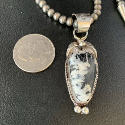 Men's Navajo Pearl White Buffalo Turquoise Sterling Necklace Pendant | 13757