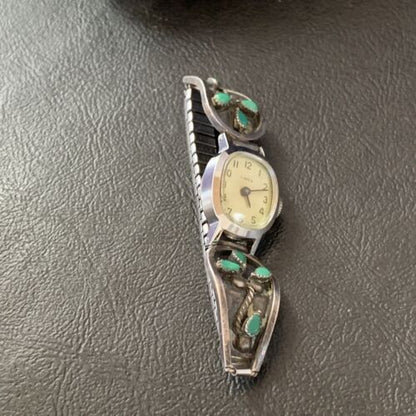 Authentic Navajo Sterling Silver Watch Tips | Old Pawn Blue Turquoise Band | Native American Jewelry | 1636