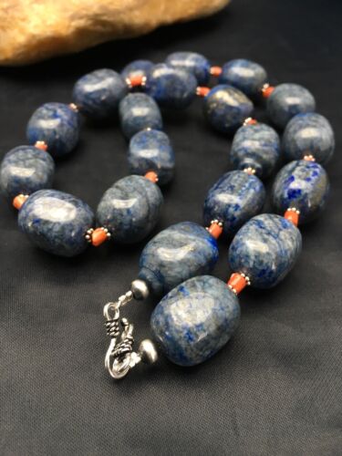 Southwestern Denim Chunky Lapis Coral Necklace | Sterling Silver | 21" | 2817