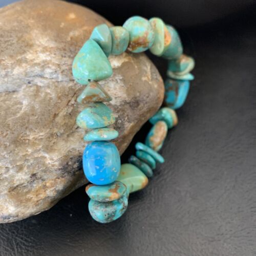 Men's Women's Stretch Bracelet | Blue Green Turquoise Stone | 7" | 11828