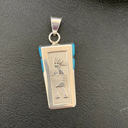 Navajo Kokopelli Stamp Turquoise Inlay Pendant | Sterling Silver | Authentic Native American Handmade | 10958 - Masha USA