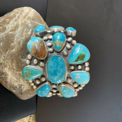 Men's Navajo Blue Royston Turquoise Cuff Bracelet | Sterling Silver | Authentic Native American Handmade | 1070