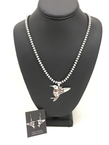 Navajo Sterling Silver Hummingbird Pendant & Earring Set | Wild Horse Turquoise | Authentic Native American Handmade | 1110
