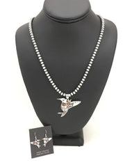 Navajo Sterling Silver Hummingbird Pendant & Earring Set | Wild Horse Turquoise | Authentic Native American Handmade | 1110