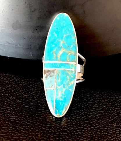Navajo Turquoise Inlay Ring | Sterling Silver | Sz 6 | Authentic Native American Handmade | 359 - Masha USA