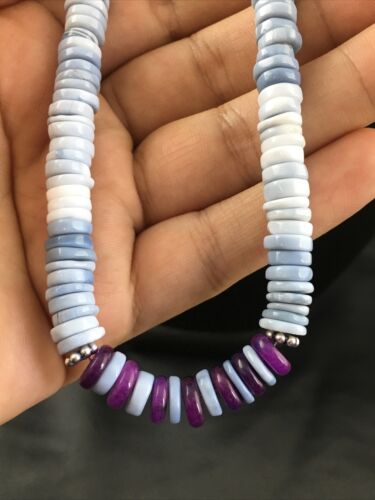 Navajo Purple Sugilite Blue Opal Bead Necklace | Sterling Silver | 21" | Authentic Native American Handmade | 10149