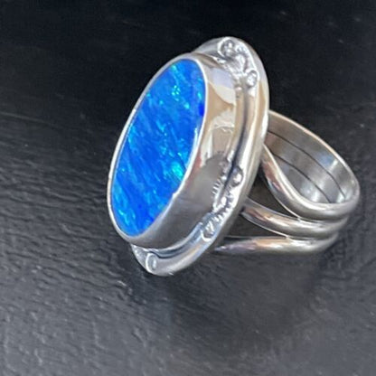 Native American Women's Navajo Blue Opal Ring | Sterling Silver | Sz 6 | 10309