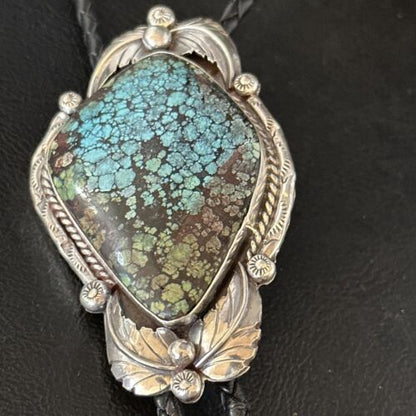 Bolo Tie | Blue Spiderweb Turquoise | Sterling Silver | Navajo | Handmade Southwestern Jewelry | 14255