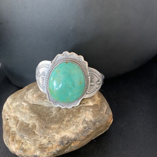 Native American Men's Green Royston Turquoise Cuff Bracelet | Sterling Silver | 14132