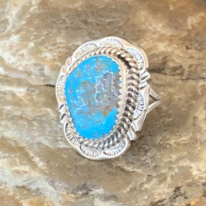 Navajo Blue Kingman Turquoise Ring | Sterling Silver | Sz 7 | Authentic Native American Handmade | 12957
