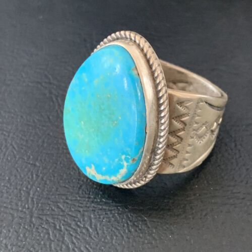 Navajo Blue Kingman Turquoise Ring | Sterling Silver | Sz 12.5 | Authentic Native American Handmade | 11959