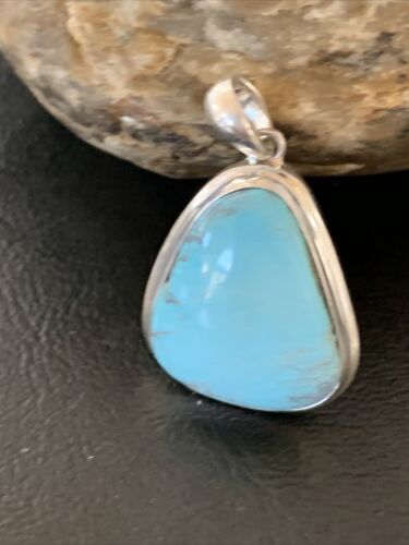 Native American Navajo Blue Bisbee Turquoise Pendant | Sterling Silver | 1.5" | 1618