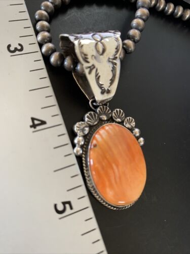 Navajo Orange Spiny Oyster Pendant Necklace | Sterling Silver | Authentic Native American Handmade | 13083