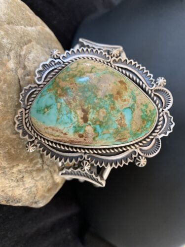 Navajo Royston Turquoise Cuff Bracelet | Sterling Silver | Authentic Native American Handmade | 1164