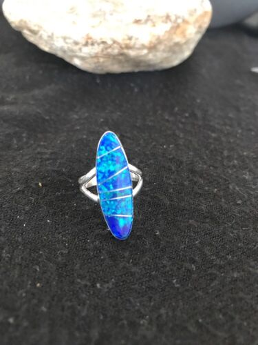 Native American Navajo Blue Opal Inlay Ring | Sterling Silver | Sz 4.5 | 8383