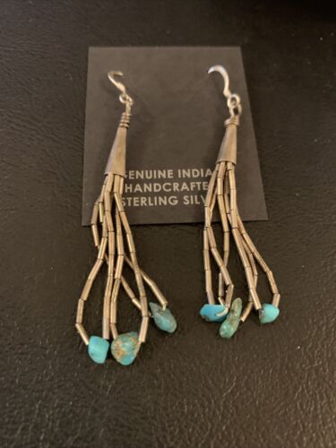 Old Pawn Liquid Silver Heishi Dangle Earrings | Turquoise Sterling | 2" | 13035