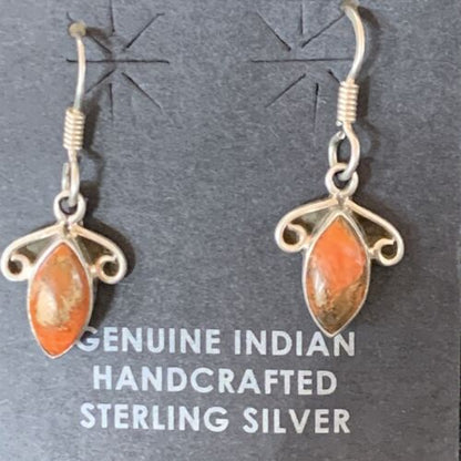 Navajo Orange Spiny Oyster Earrings | Sterling Silver | Authentic Native American Handmade | 12830 - Masha USA