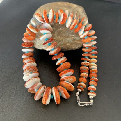 Navajo Spiny Oyster Turquoise Necklace | Sterling Silver | Graduated 22" | Authentic Native American | 10643 - Masha USA