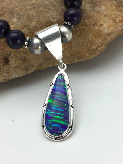 Navajo Purple Sugilite Necklace with Opal Pendant | Sterling Silver | 23" | Authentic Native American Handmade | 2794