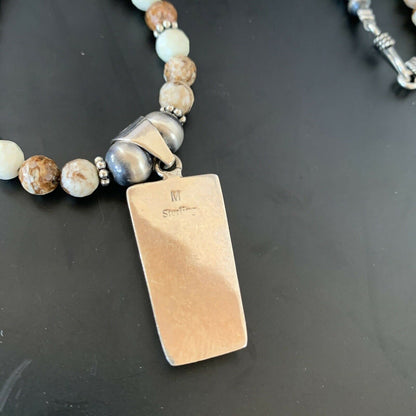 Navajo Wild Horse Turquoise Necklace Pendant | Sterling Silver | Authentic Native American Handmade | 11372