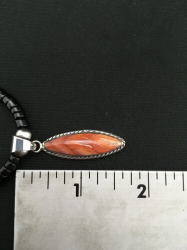 Spiny Oyster Pendant | Black Onyx Heishi | Navajo Sterling Necklace 22" | 4871