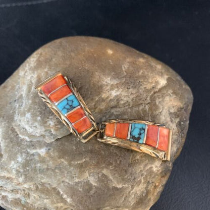 Navajo Turquoise Spiny Oyster Inlay Watch Tips | Sterling Silver & Gold-Filled | Authentic Native American Jewelry | 13725