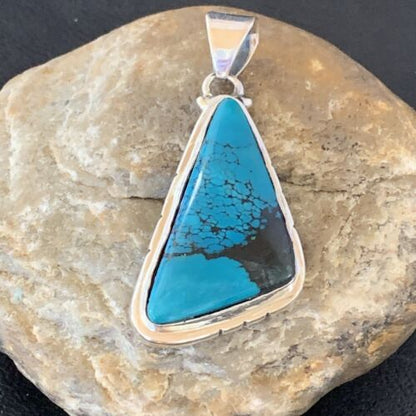 Navajo Spiderweb Turquoise Pendant | Sterling Silver | 2" | Authentic Native American Handmade | 10754