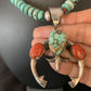 Navajo Sterling Silver Necklace | Blue Turquoise & Coral Naja Pendant | Authentic Native American Handmade | 13744