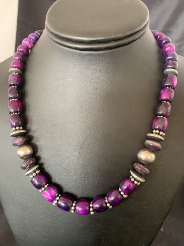 Southwestern Navajo Purple Sugilite Bead Necklace | Sterling Silver | Authentic Native American Handmade| 18" | 11910